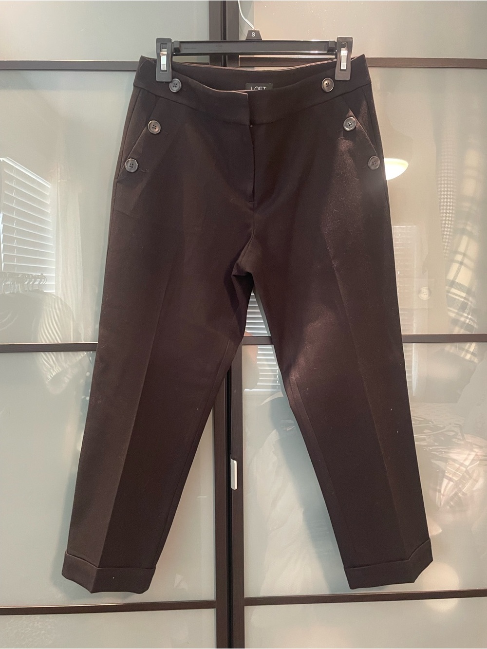 LOFT Black Button-Accent Chinos